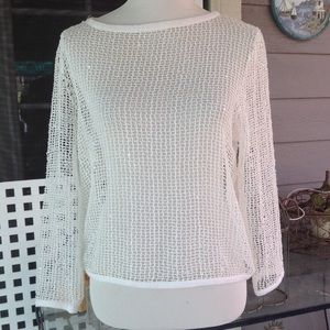 White knit crew neck sweater